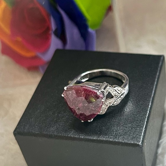 💍 Women’s 14K White Gold over Solid Sterling Silver 925. Ruby and Diamond Ring - Picture 4 of 9